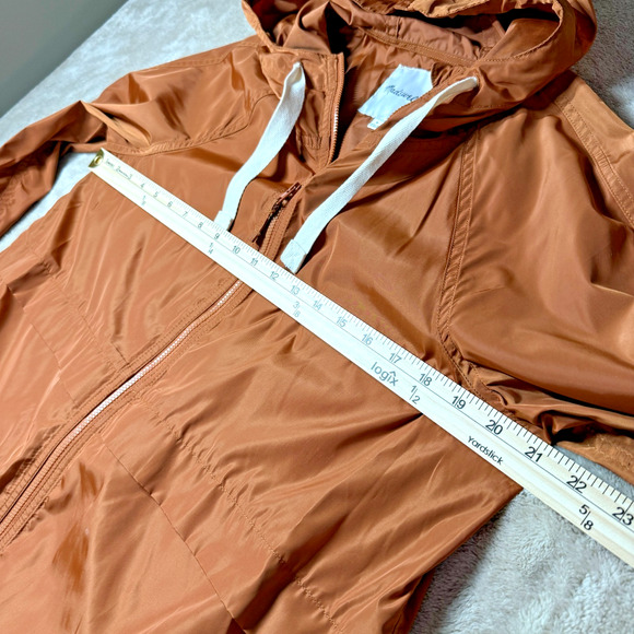 Madewell Women Raincheck Packable Raincoat Parka Hooded Windbreaker Medium Burnt - Picture 5 of 15